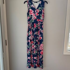 Aranee Navy Floral Faux Wrap/Splice Maxi Dress
